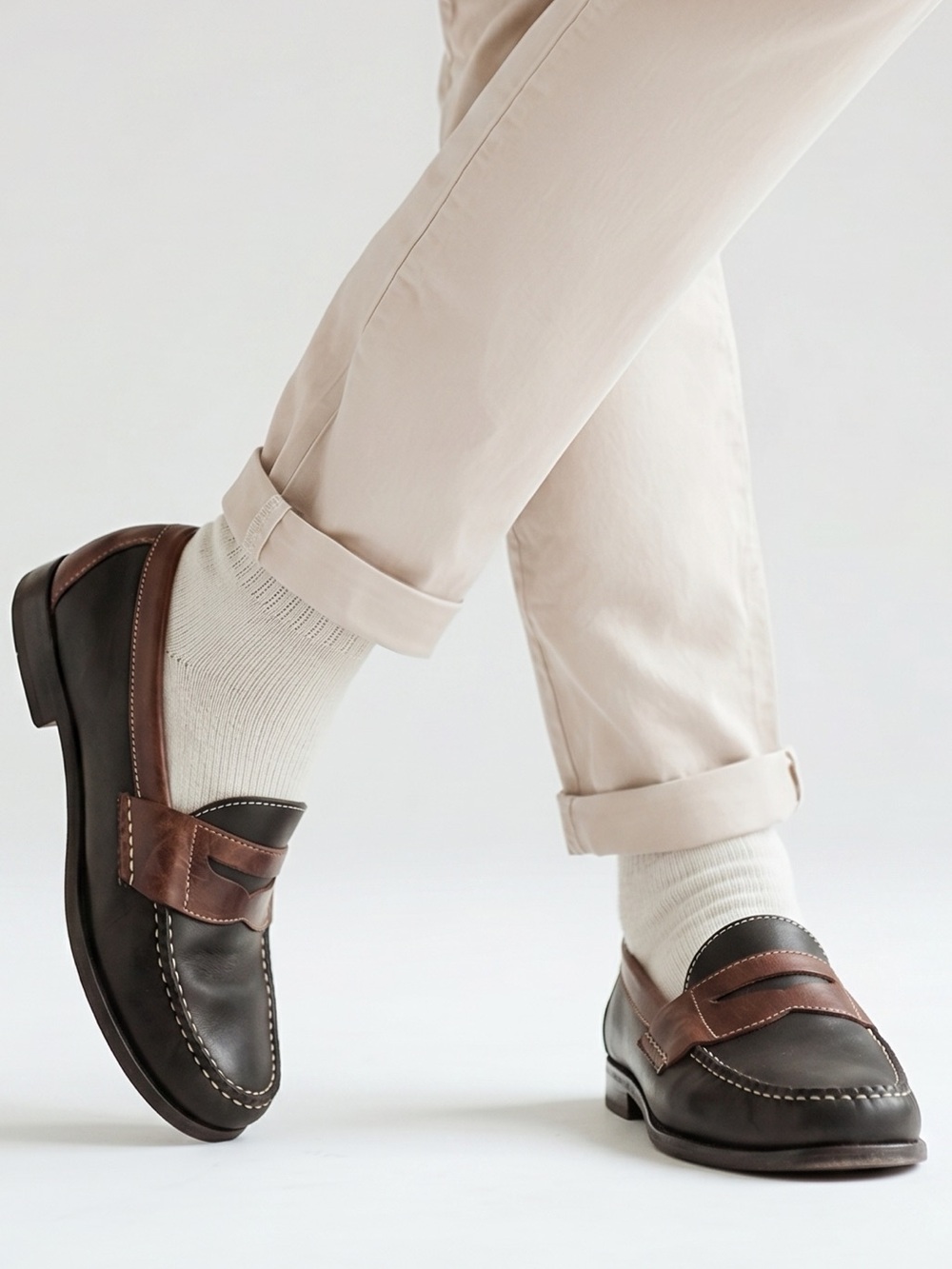 Cole Haan Men's Two-Tone ‎ brown Leather Penny Loafers Size 11.5 Multicolor